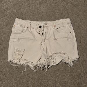BDG Cream Distressed Jean Shorts